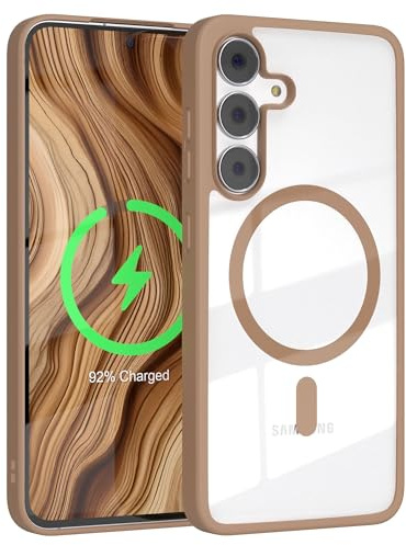 EAZY CASE Hülle für Galaxy S25 FE kompatibel mit Qi Charging Ultra Aufprallschutz Stoßfest und Kratzfest dünne Schutzhülle mit Kameraschutz Silikon Cover Clear Hybrid Handy Case Braun - Qi Charging