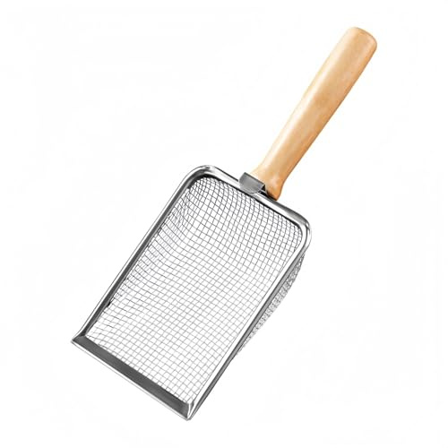 Alfven Pelle Litiere Chat Metal, 3.8 mm Pelles à Litière pour Chats Mailles Fines Pelle à Litière avec Manche en Bois pour Le Nettoyage des Animaux Domestiques, Chiens, Chats