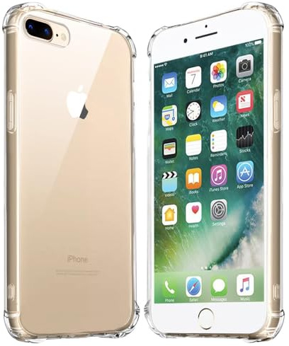 Techsuit für iPhone 7 Plus iPhone 8 Plus Hülle mit Soft Touch, Luftkissen Ecken, Kabelloses Laden Kompatibel, Erhöhte Kanten, Nicht Vergilbendes Material, Shockproof Clear Silicone Series, Transparent