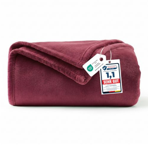 WAVVE Kuscheldecke Weinrot Decke – Flauschige Fleecedecke 150x200 cm, Warme Sofadecke & Wohndecke, Weicher Sofaüberwurf XL für Couch & Bett