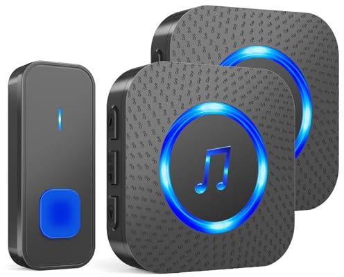 SURFOU Waterproof Wireless Doorbell Kit with 1 Transmitter 2 Receivers | 1300ft / 400m Range, Cordless Door Chime, Wall Plug-in, 55 Melodies 5 Volume, LED Flash Entry Bell for Home