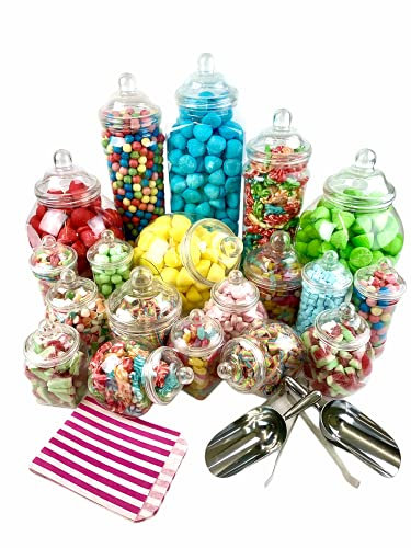 Top Star Lot de 19 bocaux vintage victoriens Pick & Mix pour buffet de bonbons – 2 pelles, 2 pinces, 100 sacs