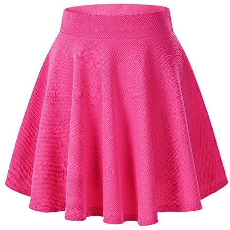 EXCHIC Damen Casual Basic Vielseitige Dehnbare Taille Rock Flared Plissee Mini Skater Rock, Mini-Rose, X-Groß