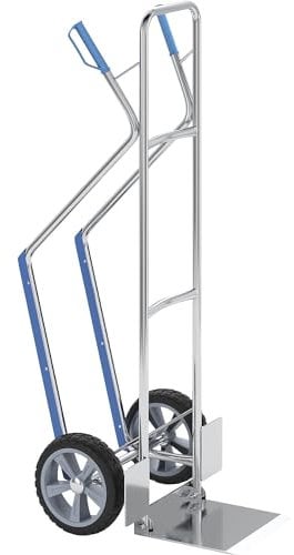 eurokraft | basic | Aluminium-Sackkarre | Schaufel BxT 300 x 290 mm | mit Gleitkufen | klappbar