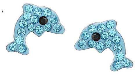 FIVE-D Kinder Ohrringe Delphin aus Kristall 925 Sterling Silber im Schmucketui (Blau)