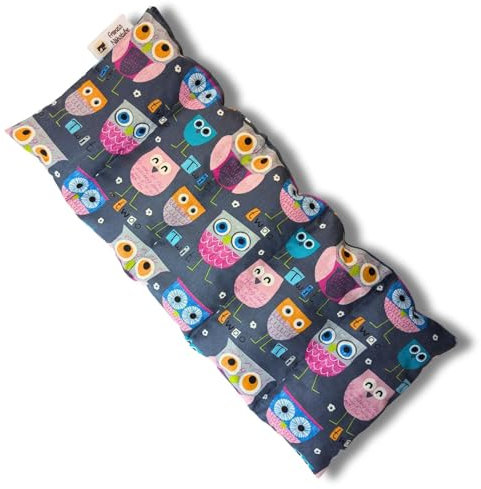 Franzis Nähstube 50x20cm Dinkelkissen Eule grau in 100% Baumwolle I Körnerkissen Dinkel 50x20 für Mikrowelle I Wärmekissen, Dinkelkernkissen, Nackenwä