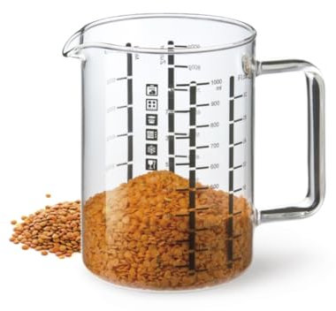 Simax Messbecher aus Glas, langlebiges Borosilikatglas, leicht zu lesen, metrische Messungen – Liter, Milliliter, Unze, Zucker, Gramm, Mehl, tropffreie, mikrowellen- und spülmaschinenfest 32-Ounce