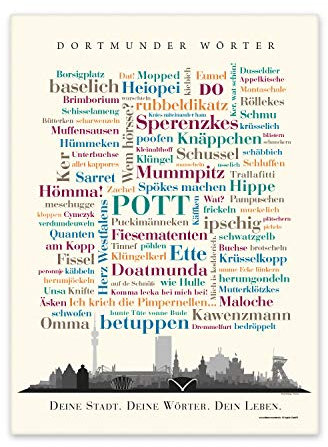 Leinwand Dortmunder Wörter, Tagcloud mit Mundart aus Dortmund. Eine originelle Wanddekoration und schöne Geschenkidee - Keilrahmen 20x30 cm