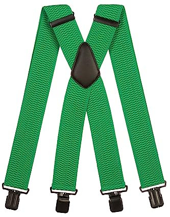 Olata Extra Breite Hosenträger für Herren – 5 cm breit, Robust und Verstellbar mit Stabilen Clips, Ideal für Arbeit und Elegante Outfits. Grün (Schwarz Clips)