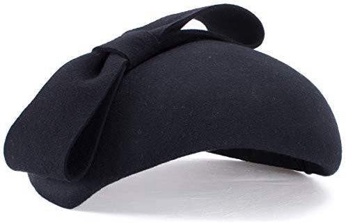 Lawliet A568 Fascinator für Damen, 1940er-Jahre, Wollfilz, mit Schleife, Baskenmütze, Schwarz, Einheitsgröße