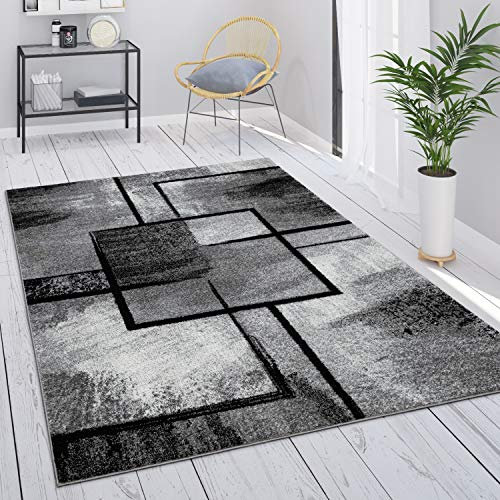 Paco Home Teppich Wohnzimmer Vintage Kurzflor Schlafzimmer Geometrisches Design Modern, Grösse:140x200 cm, Farbe:Grau 4