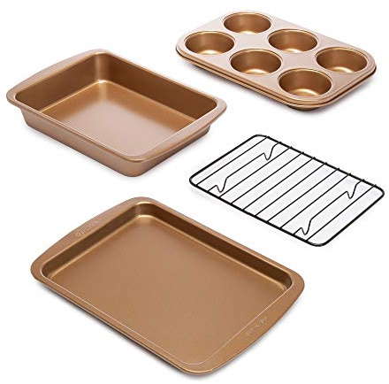 Ecolution Non-Stick Toaster Oven Bakeware Set 4-Piece, Carbon Steel, Easy to Clean and Perfect for Single Servings, Copper