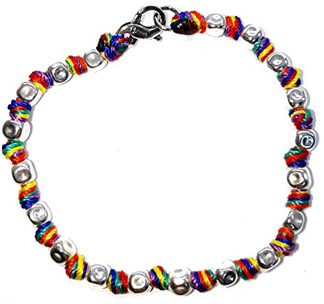 VLNET | Bracciale Spadarella con Pepite Argento 925 diametro 5 mm | Cotone Nautico Rainbow Arcobaleno | Unisex Lunghezza 17 cm | Fatto a Mano in Italia
