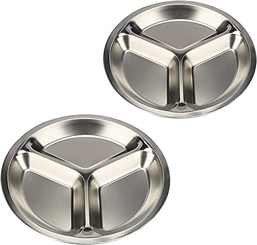 2er-Pack geteilter Teller, 26 cm dreigeteilter runder Teller Geschirr-Behälter Utensilien Speiseteller für Kinder und älter