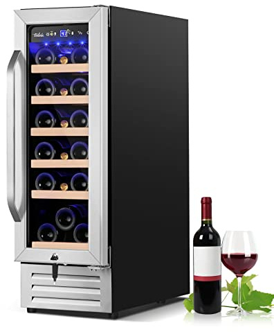 Velieta frigorifero per vino da 12 pollici, mini frigorifero per vino di capacità da 18 bottiglie, refrigeratore per vino professionale integrato o non incorporato con sistemi di controllo della