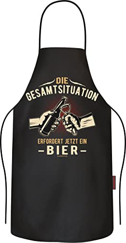 RAHMENLOS Grillschürze Kochschürze Küchenschürze als Geschenk für Männer - Die Gesamtsituation erfordert jetzt ein…Reine Baumwolle