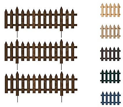 Floranica 3 STK Gartenzaun Vorgartenzaun Steckzaun Friesenzaun Zierzaun Lattenzaun 100 cm lang mit Metallpfosten Zaun für Vorgarten Gemüsebeete Höhe 20cm Braun
