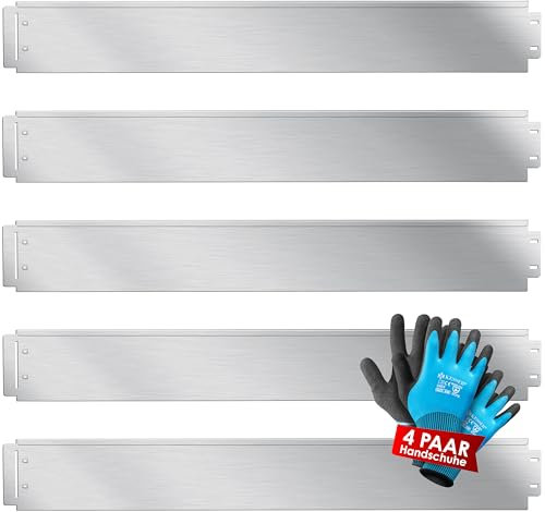 KESSER® Rasenkante Beeteinfassung Beetumrandung + Handschuhe 20m 100x14cm Beetbegrenzung Rasenbleche Mähkante Metall Palisade Silber