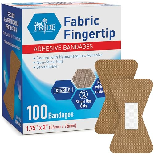MED PRIDE Sterile Fingertip Fabric Bandages 1.75in X 3in Hypoallergenic Adhesive Latex-Free 100 Count