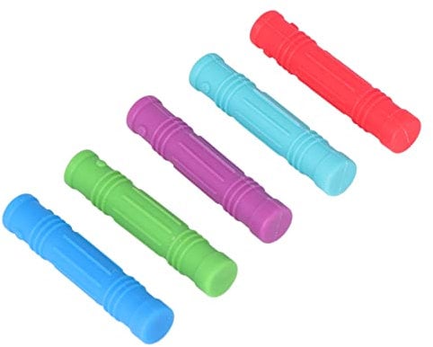 5-Teiliges Stiftetui Aus Silikon Baby-Beißring-Molar-Stick-Beißring-Baustein-Stift-Set Sicherer Weicher Griff Krafttraining Bleistifthalter Kinderkrankheiten Rot Lila Grün Blau Himmelblau