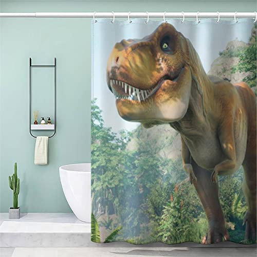 VASENA Duschvorhang Dinosaurier Antischimmel Wasserdicht Duschvorhang 120x180 Kinder Jungen Mädchen Waldtiere Duschvorhang Polyester Textil mit 12 Hooks