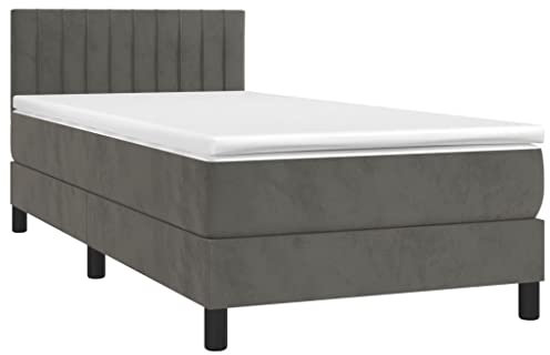 vidaXL Boxspringbett mit Matratze Polsterbett Bett Hotelbett Einzelbett Bettrahmen Bettgestell Lattenrost Schlafzimmerbett Dunkelgrau 90x200cm Samt