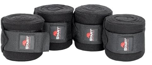 Start Fleecebandagen Pferd 4er Set – Elastische Bandagen mit Klettverschluss & Aufbewahrungstasche – Ideal für Training & Stall (300 cm, Schwarz)