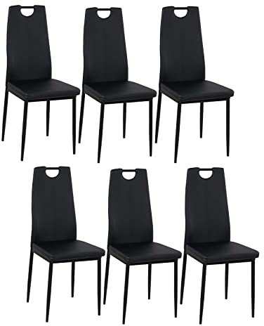 buybyroom Sillas de Comedor Juego de 6 Sillas de Cocina con Respaldo, Tapizado Silla de Sala Dormitorio, Negro