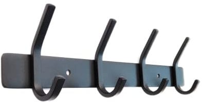 UK Seller | Black Stainless Steel Wall Coat Hook Rack | 4 Hooks for Bathroom Door | Towel Rail, Kitchen, Dressing Gown Hanger Modern & Clean Design