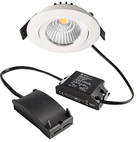 Deko-Light | LED Decken-Einbaustrahler Leuchte Aluminium weiß rund Ø 82 mm 3000K warmweiß mit Netzgerät und Verbinder für Durchgangsverdrahtung dimmbar | Dione