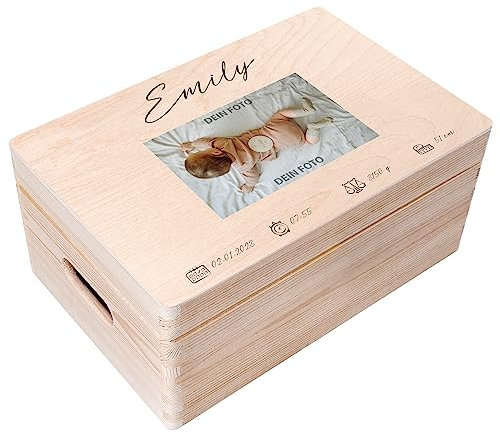 Creative Deco Foto Erinnerungsbox Baby Holzkiste Fotogeschenke Personalisierte | für Geburt & Taufe | Dein Eigenes Bild Individuelle Geschenk für Mädchen und Jungen | Erinnerungskiste