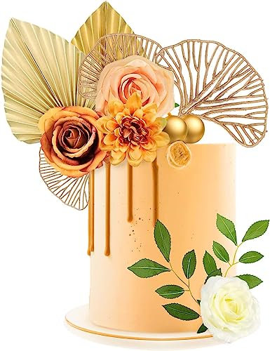 Boho Tortenaufsatz Tortendeko Blumen Tortendeko Kugeln Deko Torte Palmblätter Kuchendekoration 11Stk für Männer Frau DIY Geburtstag Babyparty Braut tortendekoration