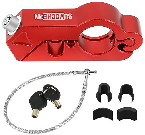 Motorrad Lenkerschloss, Rot Universal Grip Brake Lever Lock & Helm Lock Combo, CNC Aluminium Legierung Anti-Diebstahl-Motorrad-Bremsschloss für Motorrad Bike ATV Scooter