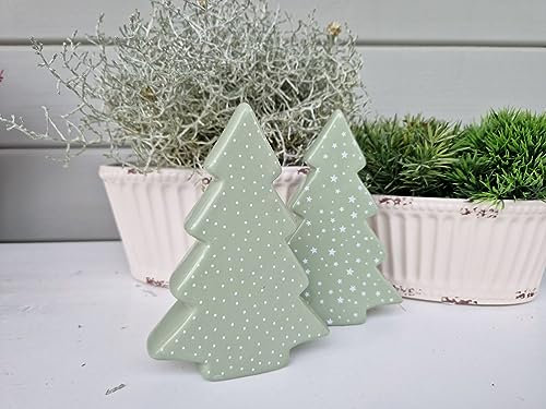 Arinosa Dekofigur Keramik Weihnachtsdeko Weihnachtsbaum Grün Punkte oder Sterne, Bitte Motiv wählen:Sterne