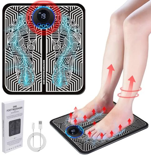 EMS-Fußmassagegerät, faltbare tragbare elektrische Massagematte, 8 Modi und 19 Intensitäten für elektronische Muskelstimulation Fußmassage Förderung der Blutzirkulation Muskel Schmerzlinderung