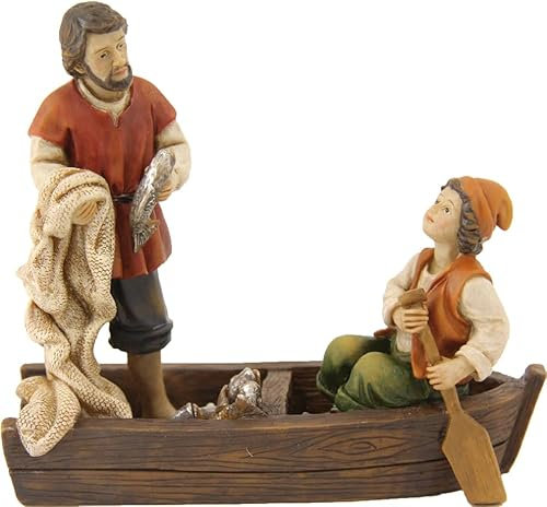 FADEDA Barco de pesca con 2 pescadores/altura: 9 cm/pintado a mano/figuras de belén fieles - decoración de mesa de Navidad cuna accesorios
