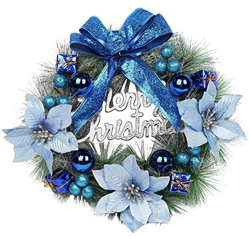 Weihnachtskranz Frohe Weihnachten 40 X 40 cm Türkranz Weihnachten Ornament Party Dekoration Herbstkranz Haustür Kreative Christmas Decorations Weihnachtsdeko (Z-A-Blue, One Size)
