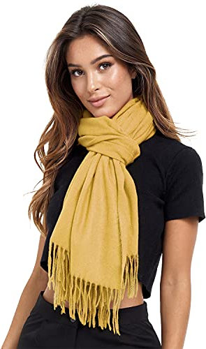 Glamexx24 Schal Damen Winterschal Gefühl Langer Schal mit Fransen Baumwolle Warm Herbst Winter Unifarben Deckenschal und Tücher 200 x 74 cm
