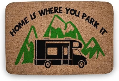 Flavas Camping Welcome Mat,Home Is Where You Park It,Class A Rv,Camping Gift,Motorhome Mat,Rv Gifts,Funny Door Mat Outdoor Decor,Indoor Doormat,Coral Velvet Doormat 24x16 Inch