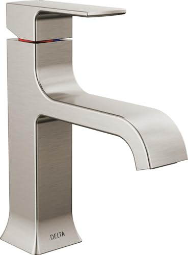 Delta Faucet Velum Curved Spout Single Hole Bathroom Faucet, Brushed Nickel Bathroom Sink Faucet, Single Handle Bathroom Faucet, Bath Faucet, Drain Set