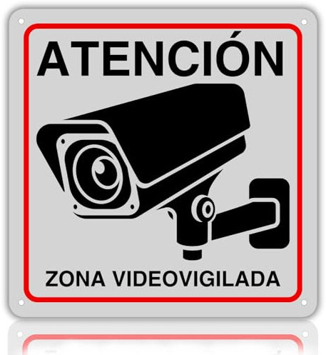LEIASA Zona Videovigilada - Aluminio Reflectante 21x21 cm - Grosor 0.8 mm - Impresión UV - Resistente Exterior - Señal Alarma Disuasoria - Cámara Vigilancia