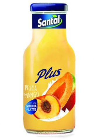 Santal Plus Succo 100% Frutta Gusto Pesca Mango Con una Goccia di Latte Confezione da 24 Bottiglie da 250 ml