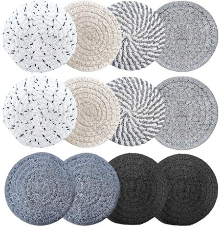 Sonwaha 12 Piezas Posavasos Portavasos para Bebidas Coasters de Algodón Trenzado Tazas de Cristal Posavasos Redondos para Café Té Cerveza Vino Casa y Bar Bebidas