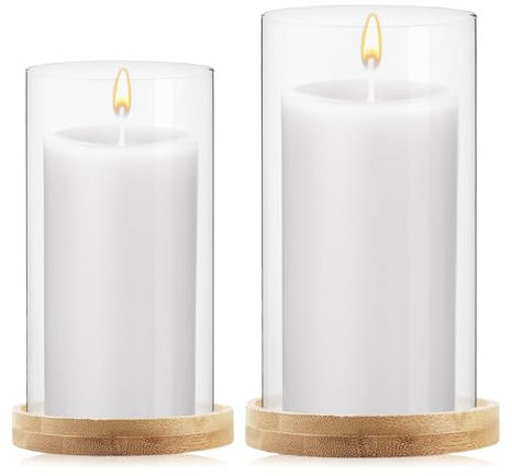 BYZESTY Windlicht Glas Glaszylinder mit Boden, 2 Stücke Windlicht Glas Glaszylinder Windlichter, Kerzenständer Glaszylinder, Windlicht Kerzenständer für Tischdeko Esstisch Deko Weihnachten Hochzeit