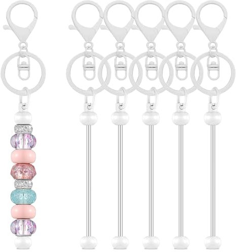 SUNNYCLUE 1 Box Mit 20 Schlüsselanhängern Mit Perlen DIY Schlüsselanhänger Set Mit Perlen Legierung Weiß Abnehmbare Perlenfähige Eisenstangen Blanke Schlüsselanhänger Zubehör Zur Herstellung Handgefer