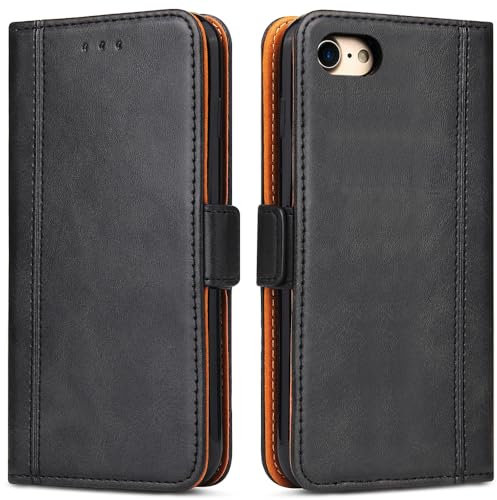 Coque pour iPhone 7/8/ SE 2020/ SE 2022, Housse en Cuir PU Premium Etui à Rabat Pochette de Portefeuille, Étui de Protection pour Apple iPhone 7/8/ SE 2020/ SE 2022 - Noir