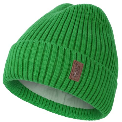 Wmcaps Mütze Herren Winter, Thermo Strickmützen für Herren, Warme Fleece Laufmütze Beanie Damen Herrenmütze Winter, Winddichte Wintermütze Männer Gefütterte und Gepolsterte Unisex-Mütze(Grün)