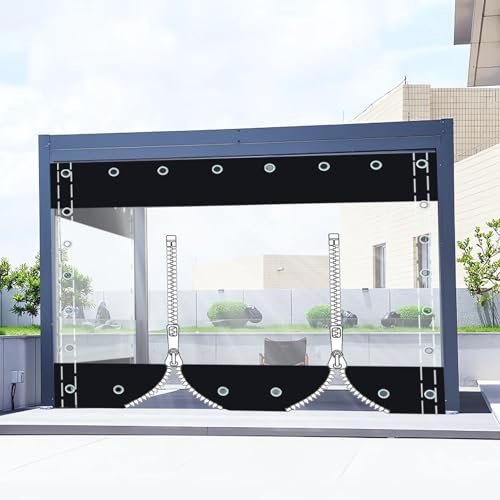 Clear Waterproof Tarpaulin Curtains with Grommets,Heavy Duty Transparent Tarpaulin with Zipper,Outdoor Side Panels for Pergola/Patio/Porch/Gazebo,（Height x Length）2x4m/6.56x13.12ft