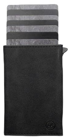 ESSENTIALBAG Smart Wallet mit Münzfach, bis 10 Karten - Kompaktes Karten Portemonnaie mit Magnetverschluss Herren, Damen - Slim Wallet veganes Leder, sofortiger Kartenzugriff - RFID (Designer-Schwarz)