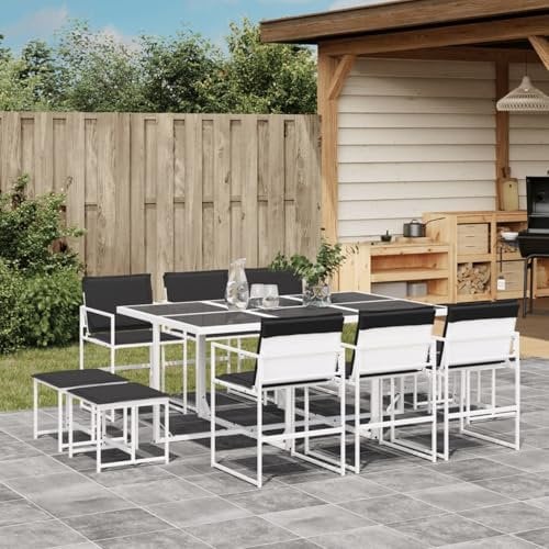 Tidyard 11-TLG. Gartenmöbel Set, Sitzgruppe, Lounge Möbel Outdoor, Terrassenmöbel Balkonmöbel Set, Gartengarnitur Sitzgarnitur Garten Essgruppe, mit Kissen Weiß Textilene2 3